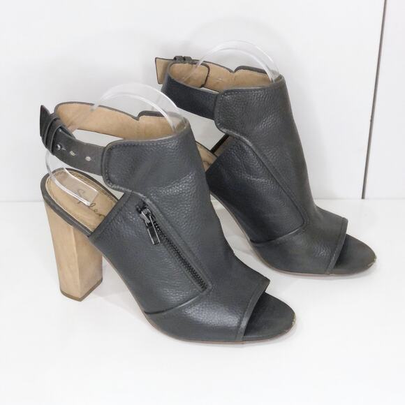 Splendid 9 M Janet Leather Peep-Toe Booties Chunky Heel Shootie Slate Taupe Grey - Picture 2 of 9